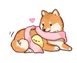 😌 e4349829 dog, shiba inu, animal, cute, chick, scarf, love, heart telegram sticker