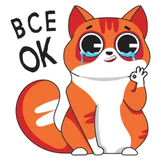 😢 63c97949 ВСЕ ОК gatto, triste, lacrime, ok, tutto ok, russo, ok telegram sticker