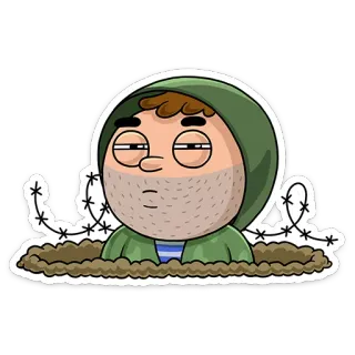 😐 46df89f9 колючая проволока, бункер, худи, мультфильм, война, военный telegram sticker