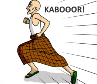 😆 8d80e577 kreskówka, bieganie, mężczyzna, spódnica, łysy, animowany, postać telegram sticker