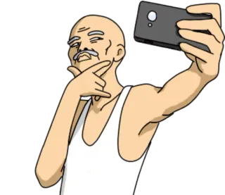 🙆 fb97a52a Selfie, starzec, kreskówka, telefon, wyraz twarzy, postać telegram sticker