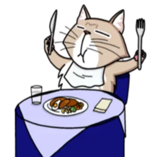 🍲 c0dbf1cc Katze, Essen, Essen, Cartoon, Tisch, Abendessen telegram sticker