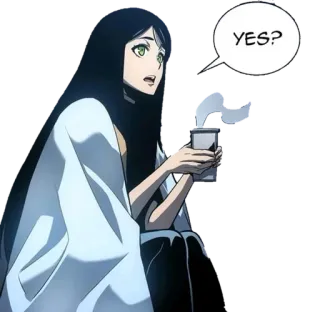 😅 c2bbfc3f YES? vrouw, anime, tekstballon, vraag telegram sticker