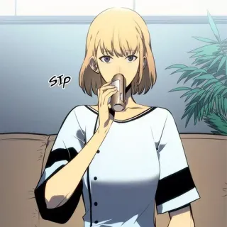 ♾ 0b7f6050 STP woman, blonde, drink, casual, sitting telegram sticker