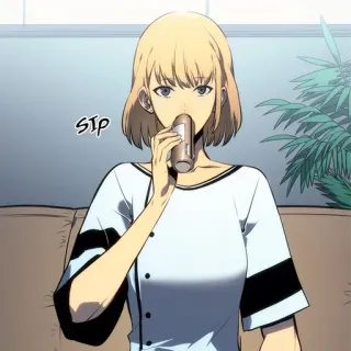 ✨ 426a6852 STP женщина, пьет, блондинка, кэжуал, аниме, манга telegram sticker