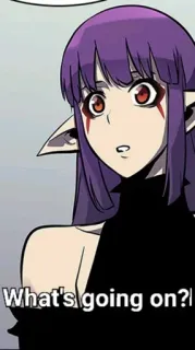 ✨ 8f44ee35 What's going on?! аниме, эльф, фиолетовые волосы, сомневающийся telegram sticker