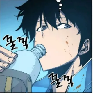 π· d5b23d0a anime, drinking, water, solo leveling, manhwa, sung jinwoo whatsapp sticker