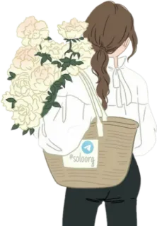 👱‍♀ 5034b7e0 @soloorg 女孩, 花, 购物袋, 电报, 可爱 whatsapp sticker