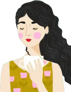 👩‍🦱 68ed9d5c 女人, 茶, 花, 肖像, 饮料, 女孩, 插图 whatsapp sticker