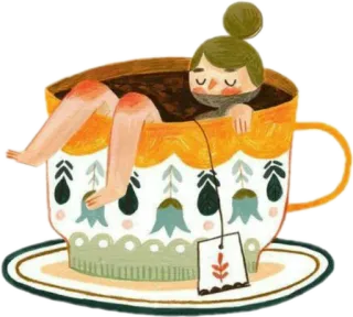 ☕️ 995e5dad 茶, 放松, 沐浴, 可爱, 异想天开, 插画 whatsapp sticker