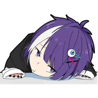 🙁 26e02f7c Anime, Cartoon, Figur, lila Haare, liegend, Augapfel, Clip, müde telegram sticker