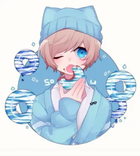 😋 ae5bd63d So U Anime, Donut, Kawaii, Blau, Niedlich, Illustration, Manga telegram sticker