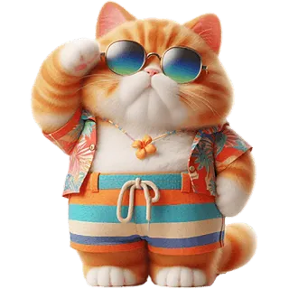 🫡 2f1b246f chat, lunettes de soleil, vacances, été, animal, maillot de bain, dessin animé telegram sticker
