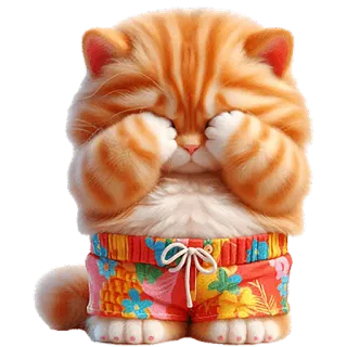 🫣 57fef74f chat, chaton, mignon, animal, orange, maillot de bain, dessin animé telegram sticker