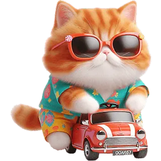 🚒 61f884e6 chat, dessin animé, lunettes de soleil, voiture, été, plage, vacances, mignon telegram sticker