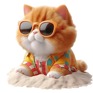 😎 680b94b3 chat, lunettes de soleil, été, plage, animal, mignon, chat orange, chat dessin animé telegram sticker