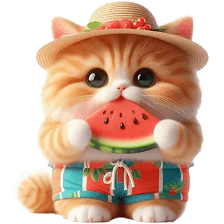 🍉 7024753a chat, pastèque, été, mignon, animal, kawaii, chapeau, short telegram sticker