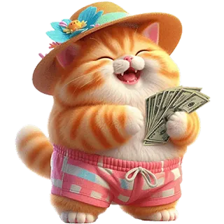 💵 70496f43 chat, argent, riche, dessin animé, mignon, joyeux, été telegram sticker