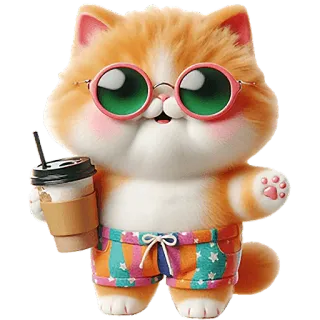 ☕ df730010 chat, dessin animé, café, lunettes de soleil, mignon, kawaii, animal telegram sticker
