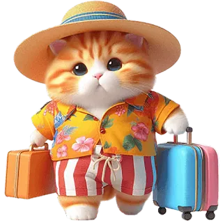 🧳 ee6e929d chat, touriste, vacances, voyage, valise, chapeau, kawaii telegram sticker