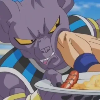 👊 d59a1990 Beerus Dragon Ball Z Аниме, Еда, Бирус, Драгон Болл Зет, Ест, Персонаж, Кот telegram sticker