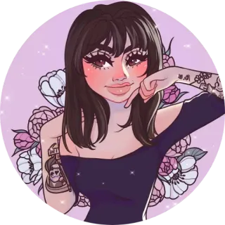 😊 03946a2c ilustração, mulher, morena, flores, adesivo, retrato whatsapp sticker