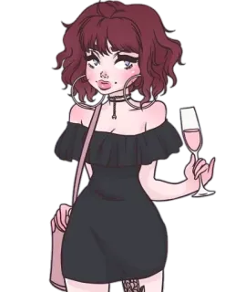 🥂 0bb1564d mulher, vestido, vinho, moda, argolas, fofo whatsapp sticker