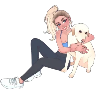 🐶 112bcbf5 mulher, cachorro, animal de estimação, labrador, amizade, garota, retrato whatsapp sticker