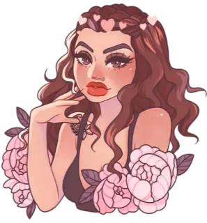 🧝‍♀ 2a77cb98 mulher, beleza, flores, retrato, desenho animado, arte digital whatsapp sticker
