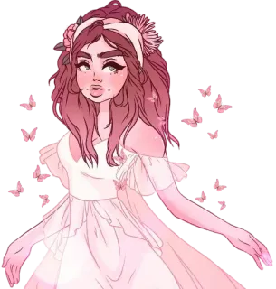 👰 391a466d mulher, menina, rosa, vestido, borboletas, desenho animado, retrato whatsapp sticker