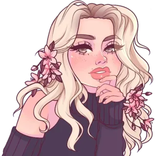 🧝‍♀ 5e74d359 mulher, flores, loira, arte, ilustração, retrato whatsapp sticker