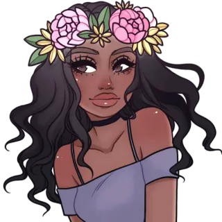 🧝‍♀ 68d5af34 mulher, desenho animado, flores, gargantilha, menina whatsapp sticker