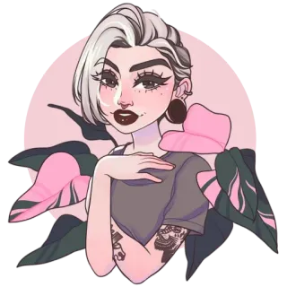 🌸 76341a68 mulher, desenho, ilustração, retrato, planta, tatuagem whatsapp sticker