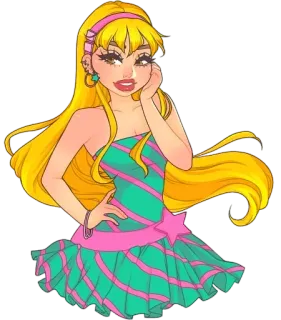 🤙 7970f39b Desenho animado, Mulher, Garota, Loira, Bonito, Moda, Vestido whatsapp sticker