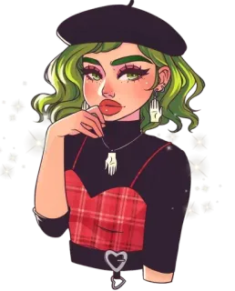 🤔 85d1eea4 mulher, boina, moda, retrato, arte digital, ilustração whatsapp sticker