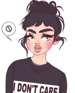 😦 8de2b88c I DON'T CARE atitude, despreocupada, não ligo, opinião, mulher, expressão, indiferença whatsapp sticker