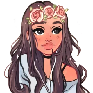 🧝‍♀ b289d64a mulher, desenho animado, menina, coroa de flores, rosas, arte digital whatsapp sticker