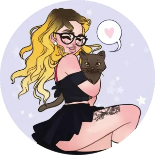 🐱 b558f3e4 mulher, gato, coração, desenho animado, adesivo, animal de estimação, menina whatsapp sticker