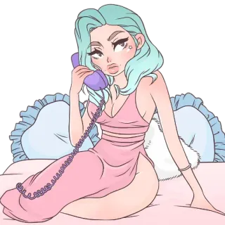 📞 c36b9f41 mulher, ilustração, pastel, telefone, vestido, personagem whatsapp sticker