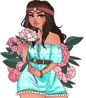 🧝‍♀ d3f0c2b1 mulher, flores, macacão, retrato, ilustração, beleza whatsapp sticker