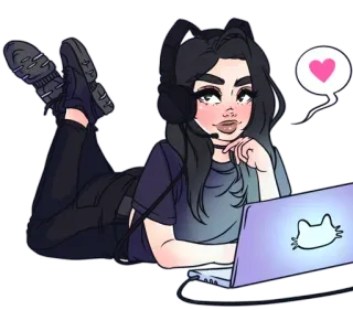 👩‍💻 dd09d8e0 garota, gamer, fone de ouvido, laptop, fofa, kawaii, adesivo, anime whatsapp sticker