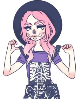 🧙‍♀ f9401069 esqueleto, bruxa, halloween, fantasia, cabelo rosa, gótico, assustador whatsapp sticker