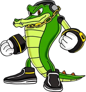 🐊 b6877178 Vector the Crocodile Sonic the Hedgehog 鳄鱼, 耳机, 绿色, 卡通, 索尼克 telegram sticker