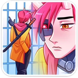 ⭐ 98844903 Anime, Manga, Cyborg, Capelli rosa, Spada, Futuristico, Personaggio telegram sticker