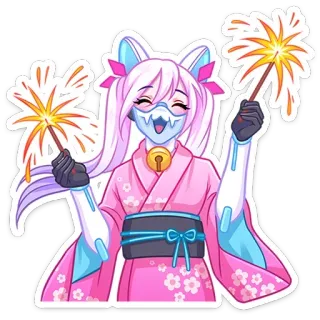 ✨ a15b3686 Anime, Étincelles, Chat, Kimono, Rose, Mignon, Kawaii, Masque whatsapp sticker