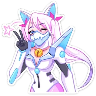 ✌ f13ec015 fille anime, fille chat, science-fiction, art numérique, kawaii, clin d'oeil, signe de paix whatsapp sticker