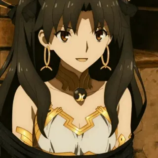 😀 8b9f1c8a Ishtar Fate/Grand Order anime, wanita, karakter, video game, berambut cokelat, rambut panjang, mata coklat, tersenyum, perhiasan whatsapp sticker