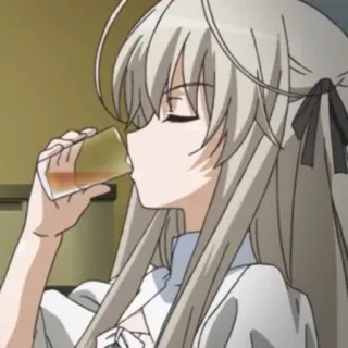 🛁 0fdf07c9 anime, ragazza, bere, capelli lunghi, animato, carino, calmo telegram sticker