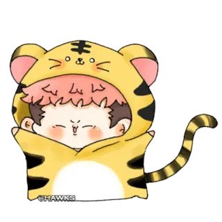 🐯 2a348693 @HAWKS 호랑이, 동물, 귀여운, 카와이, 노란색, 만화 telegram sticker