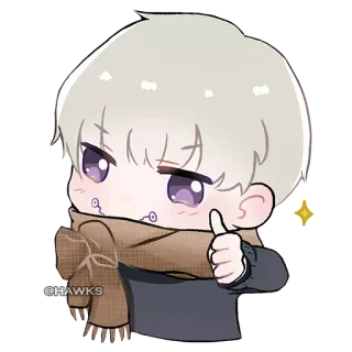 👍 55c45187 @HAWKS 애니메이션, 치비, 귀여운, 소년, 머플러, 팬아트 telegram sticker